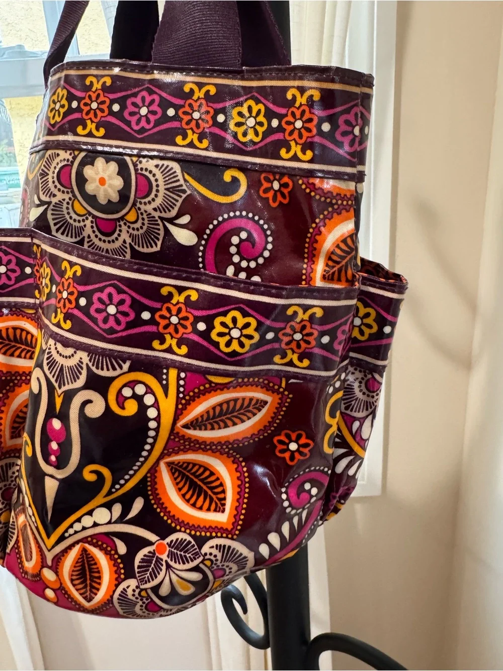 Vera Bradley Floral Patent Tote Purple Pink Orange Bucket Purse Safari Paisley